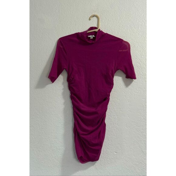 Vintage Cache raspberry sheer dress Sz M sexy ruched mini - Picture 1 of 3